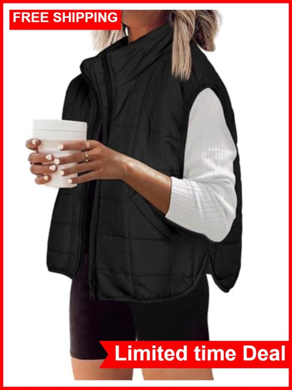 Sleeveless Zip Up Quilted Puffer Vest Lightweight Padded Gilet